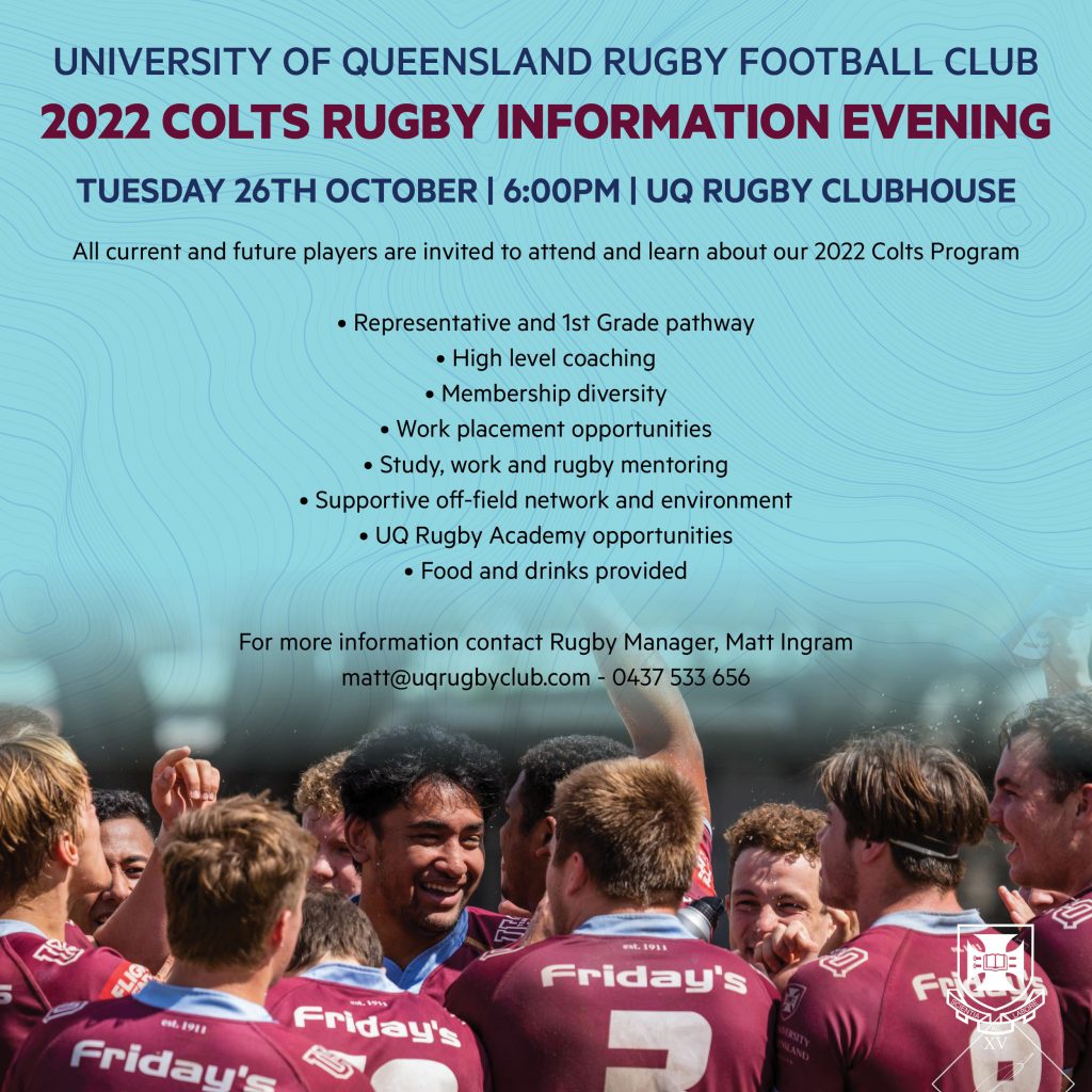 2022 Colts Information Evening - UQ Rugby Club Brisbane