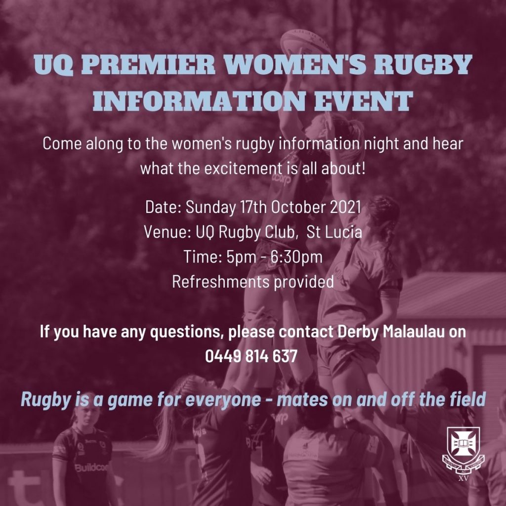 Premier Women's Rugby Information Night - UQ Rugby Club Brisbane